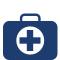 A briefcase with a cross icon in a white circle representing first aid care