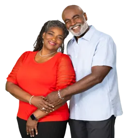 smiling African American couple leaning into each other