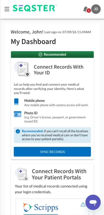 Screen shot of Seqster patient portal 2